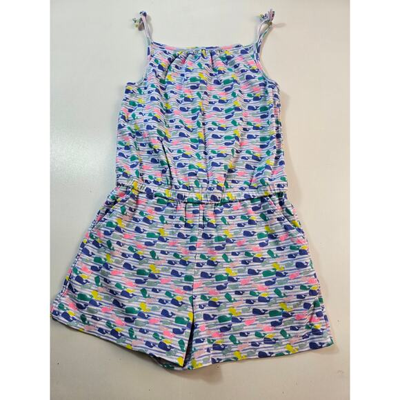 Vineyard Vines EUC girls pocket romper sz S 7-8 whale all over print multicolor - Picture 7 of 9